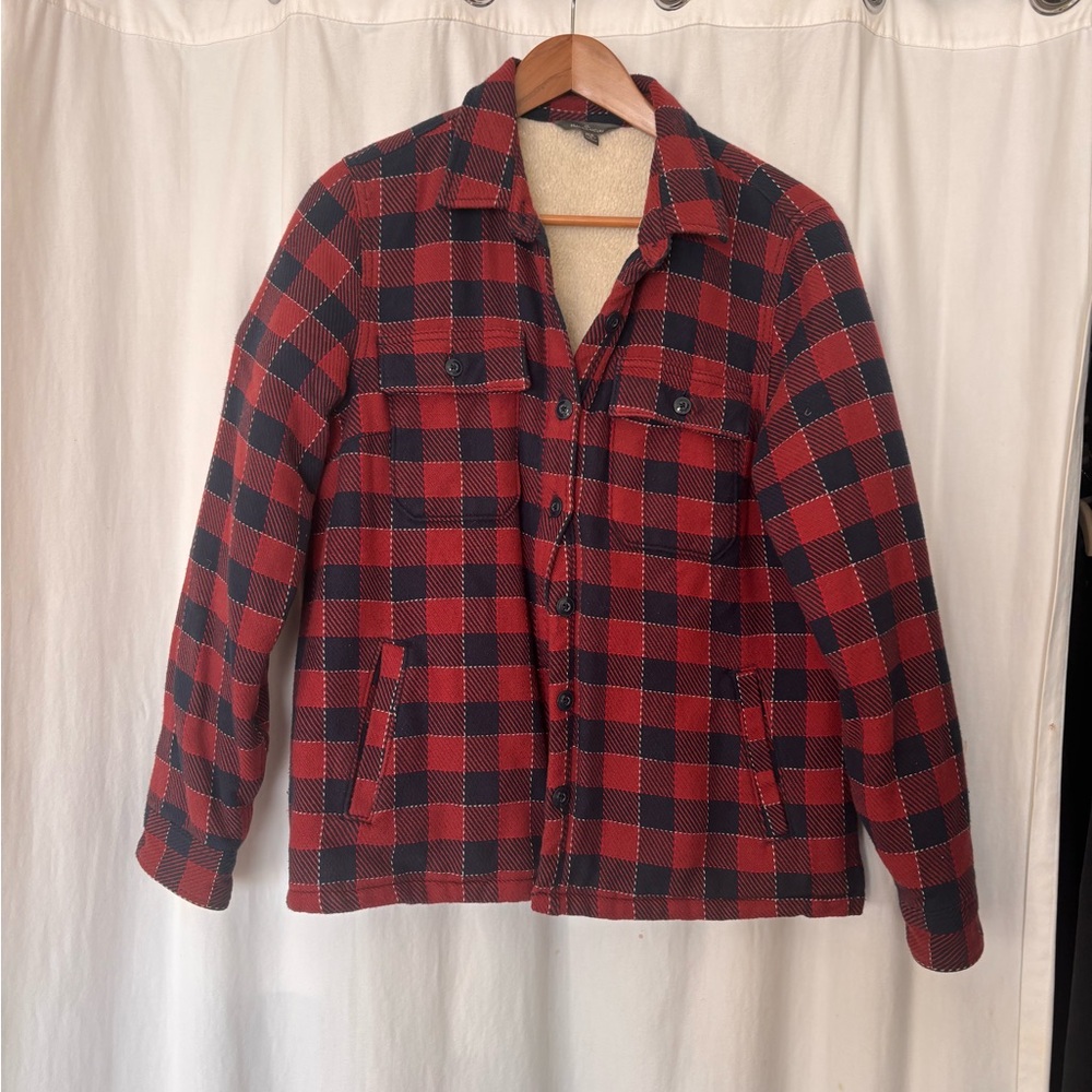Boxy flannel button jacket with fleece lining